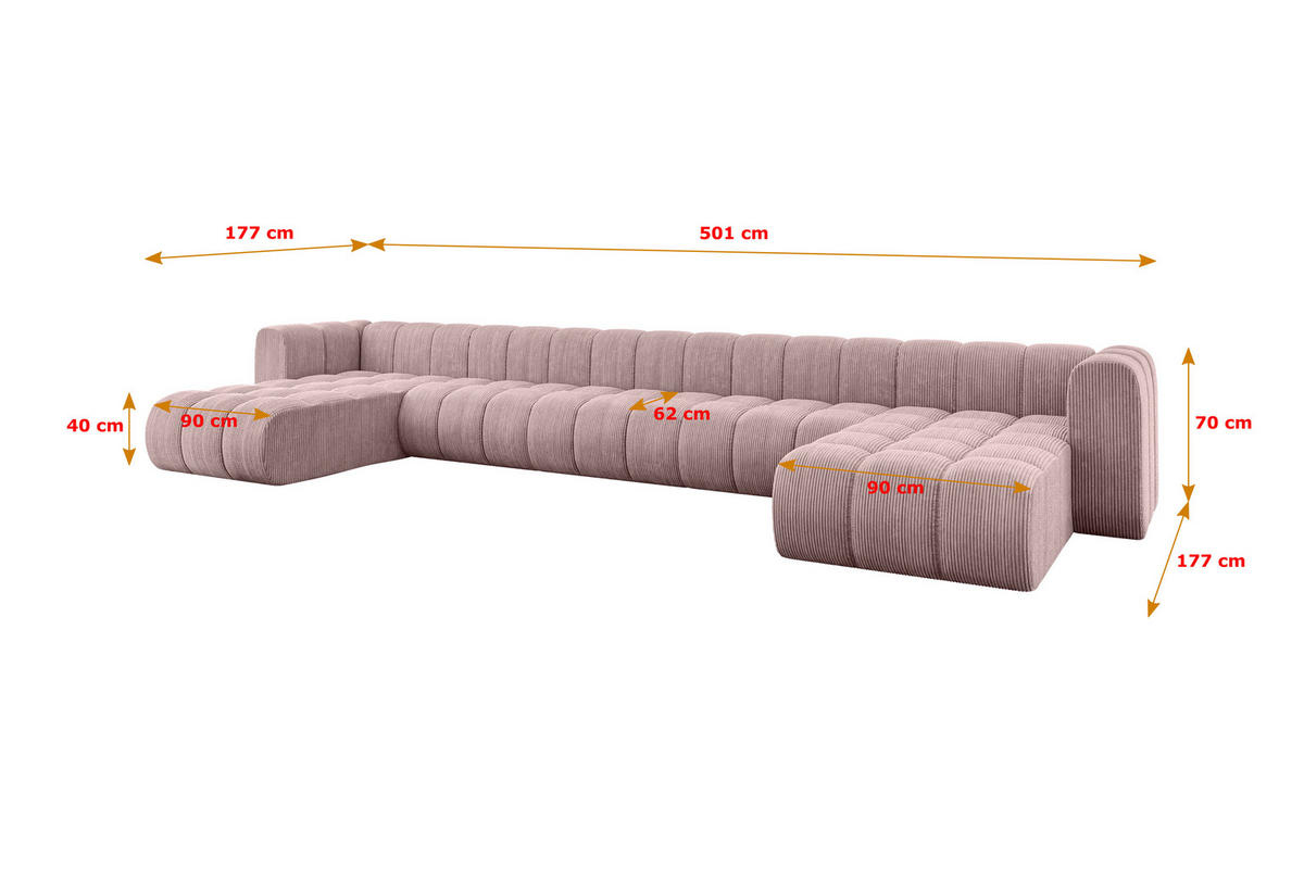 WOHNLANDSCHAFT modulares Sofa Joren-U3 - 501x177x70 cm Rosa - Rosa, Holzwerkstoff/Textil (501/70/177cm) - ALTDECOR