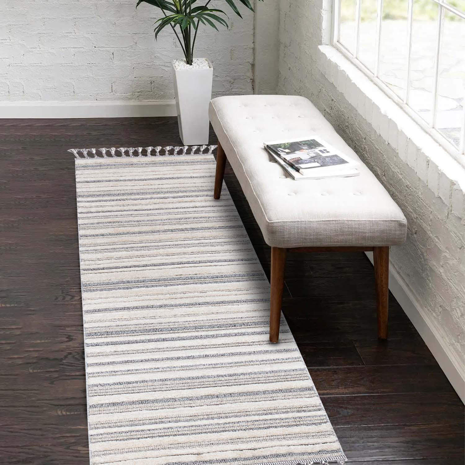 KURZFLOR-TEPPICH Valencia 807 Graublau/ Creme 80x300 cm - Blau/Creme, Textil (80/300cm) - carpet city