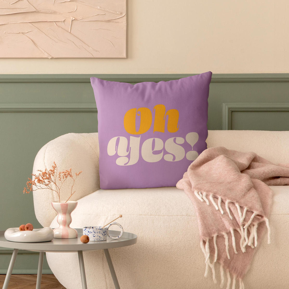 DEKOKISSEN Retro Typografie Oh Yes 40/40 cm - Violett, Textil (40/40/10cm) - Bilderwelten