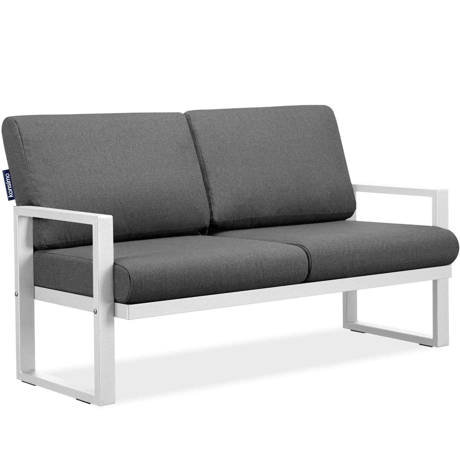 GARTENSOFA FRENA 2-Personen ,Weiß/Grau - Weiß/Grau, Textil/Metall (130/65/60cm) - KONSIMO®