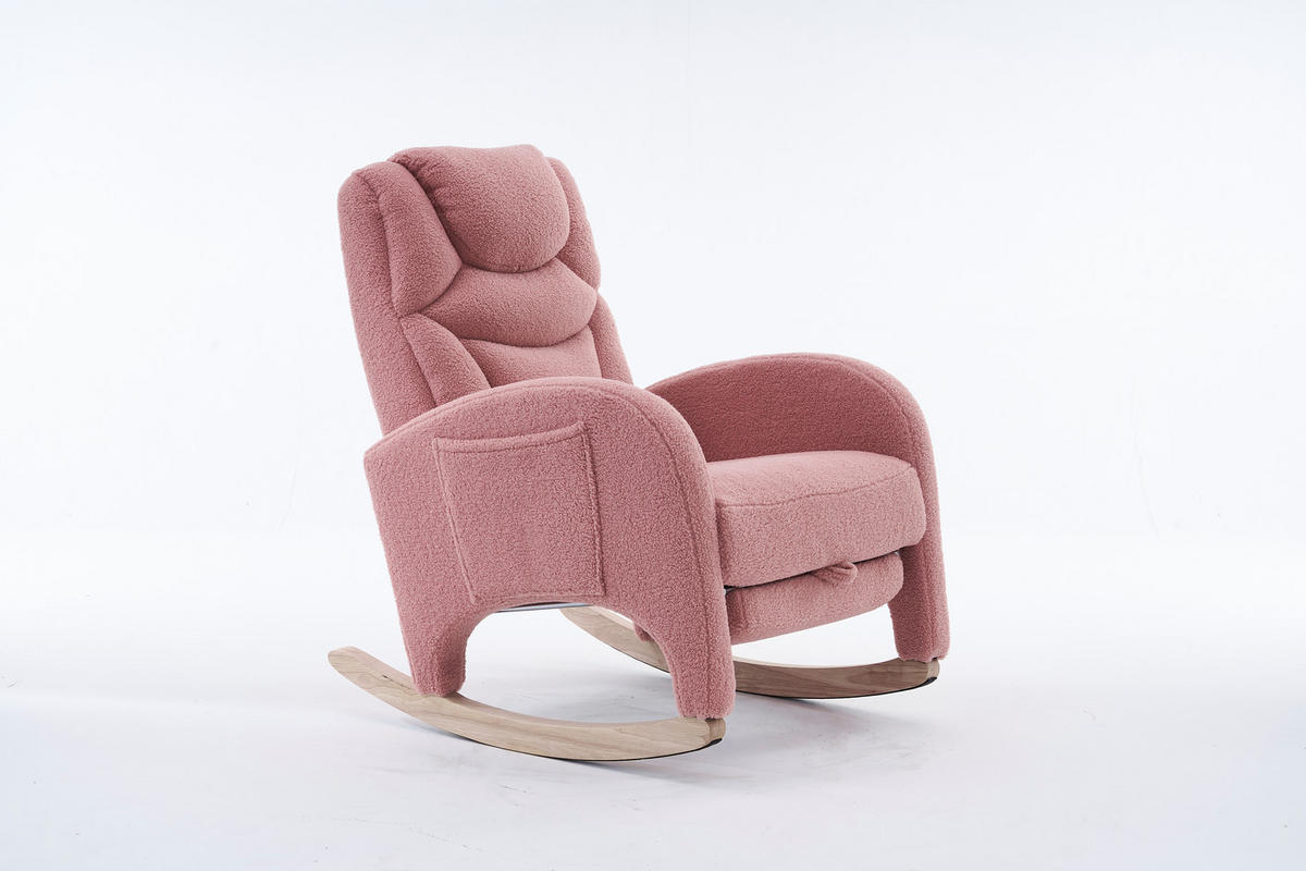 SCHAUKELSTUHL Teddy-Stoff mit klappbarem Fußhocker 66/125/101 cm Rosa - Rosa, Textil (125/101/66cm) - Redom