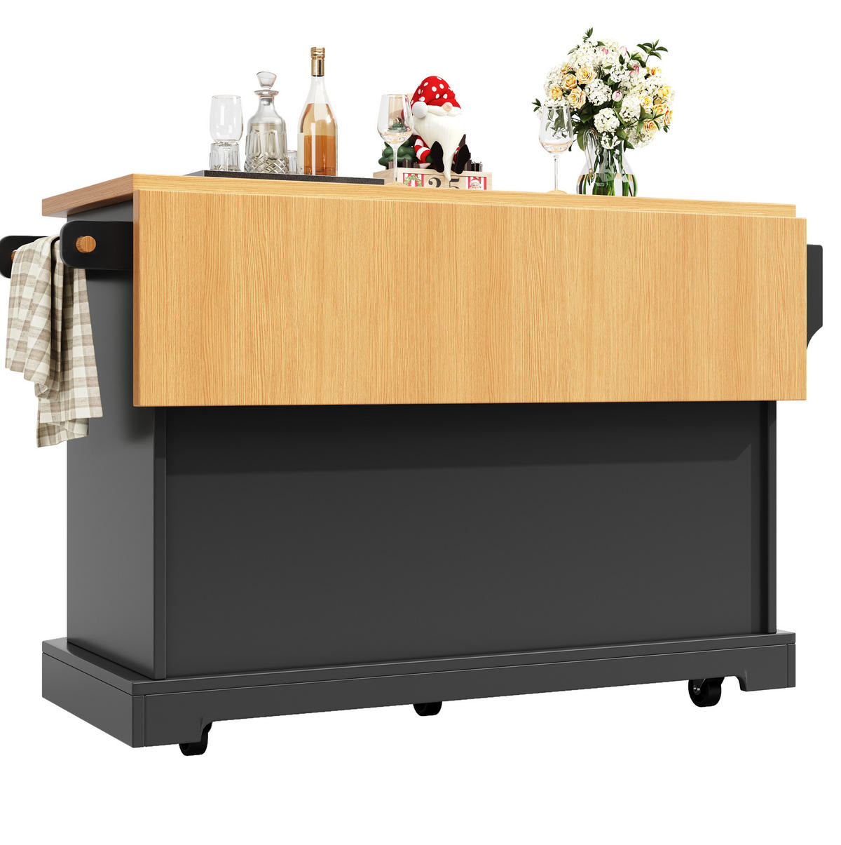 KÜCHENINSEL 120/45(75)/91 cm schwarz mit 2 Türen & 6 Schubladen mit rollbar - Schwarz, Holzwerkstoff (120/91/75cm) - OKWISH