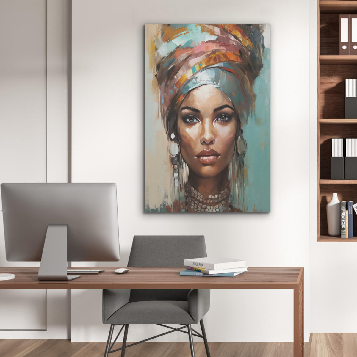 AKUSTIKPANEEL Frau - Kunst - Schmuck - Porträt 70x100 cm - Blaugrau, Textil (70/0.9/100cm) - MuchoWow