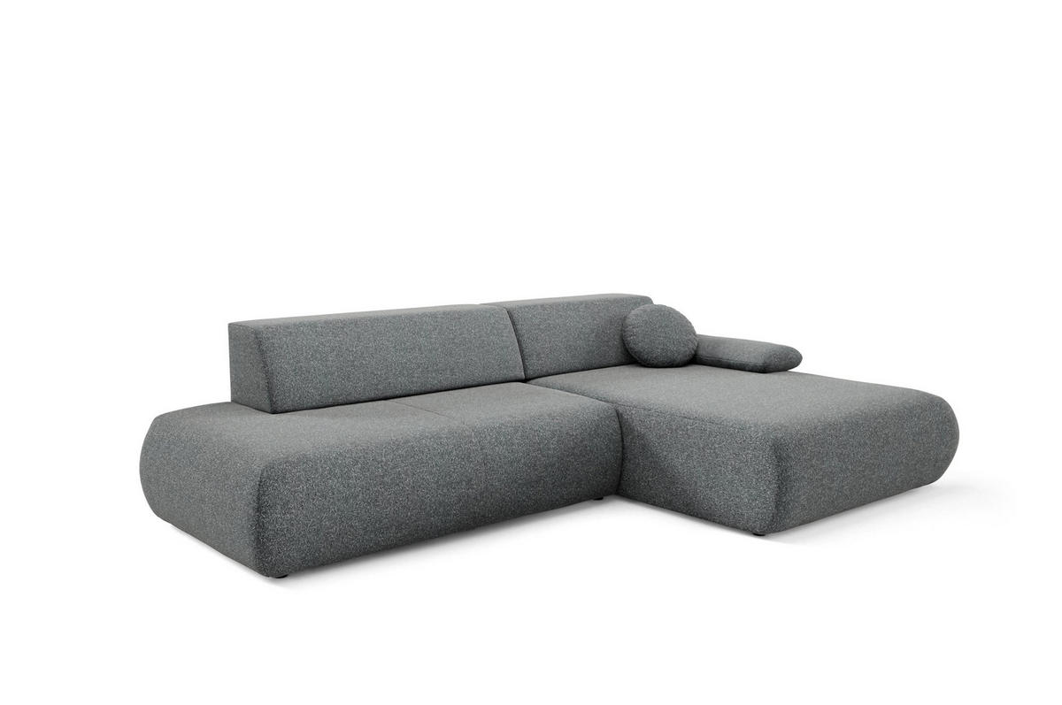 ECKSOFA DELTA R-S Grau Geflochtener Stoff mit Schlaffunktion - Grau, Holz (286/173.5cm) - MASSENO