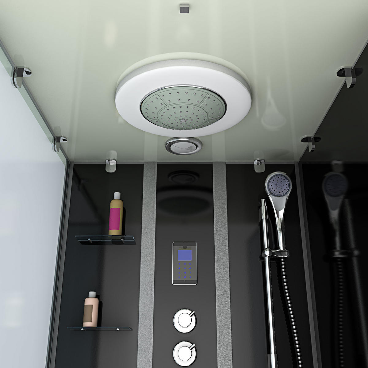 DUSCHE Wanne Kombination K05-R33-EC 90x180 - Schwarz, Glas/Kunststoff (180/225/90cm) - AcquaVapore by Sandra Jentho