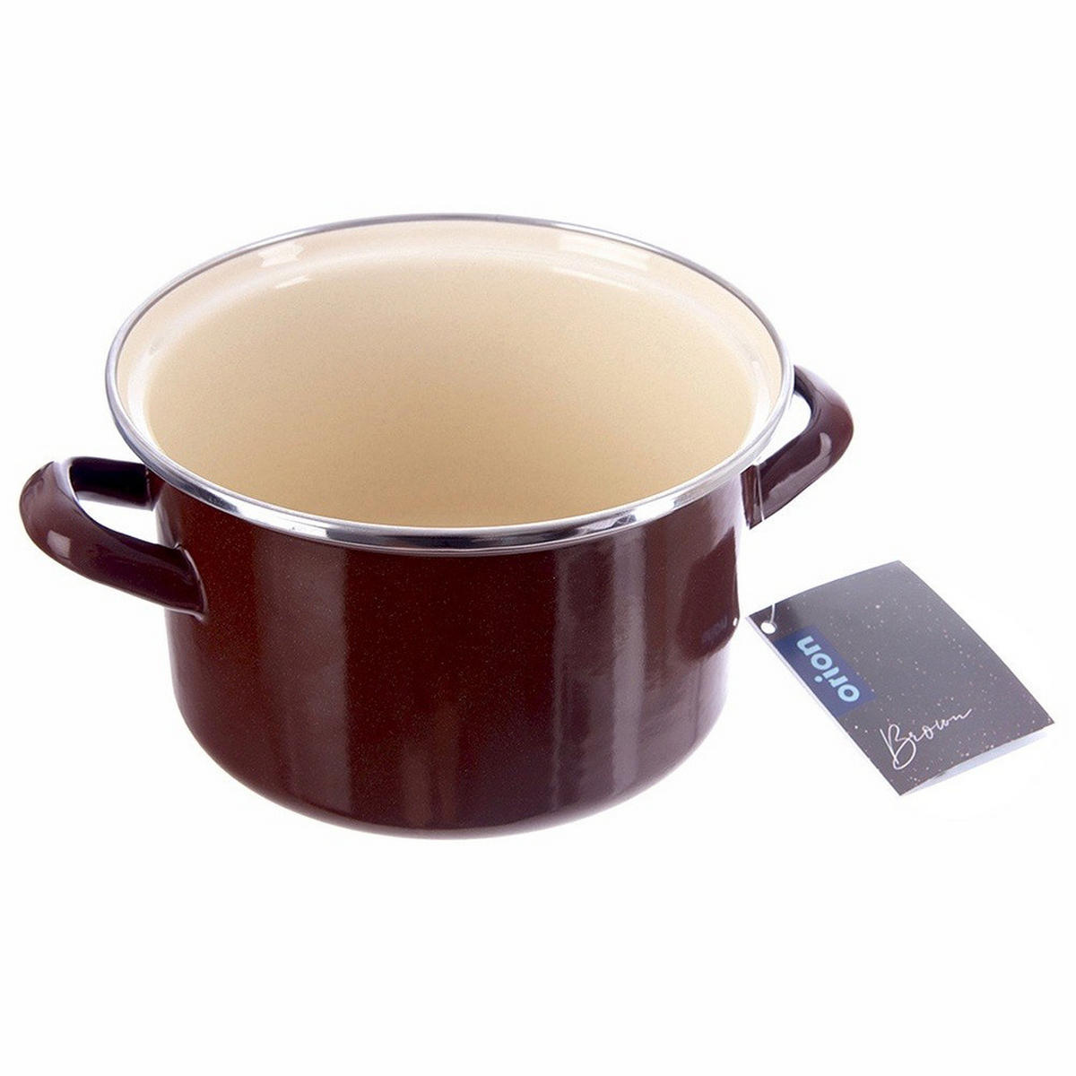 EMAILLIERTOPF Brown mit Griffen braun - Braun, Metall (18cm) - Orion 