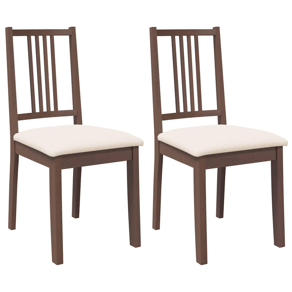 ESSZIMMERSTÜHLE mit Kissen 2 Stk. Braun Massivholz Gummibaum 40*47.5*89cm - Braun/Weiß, Holz (40/89/47.5cm) - ZMH