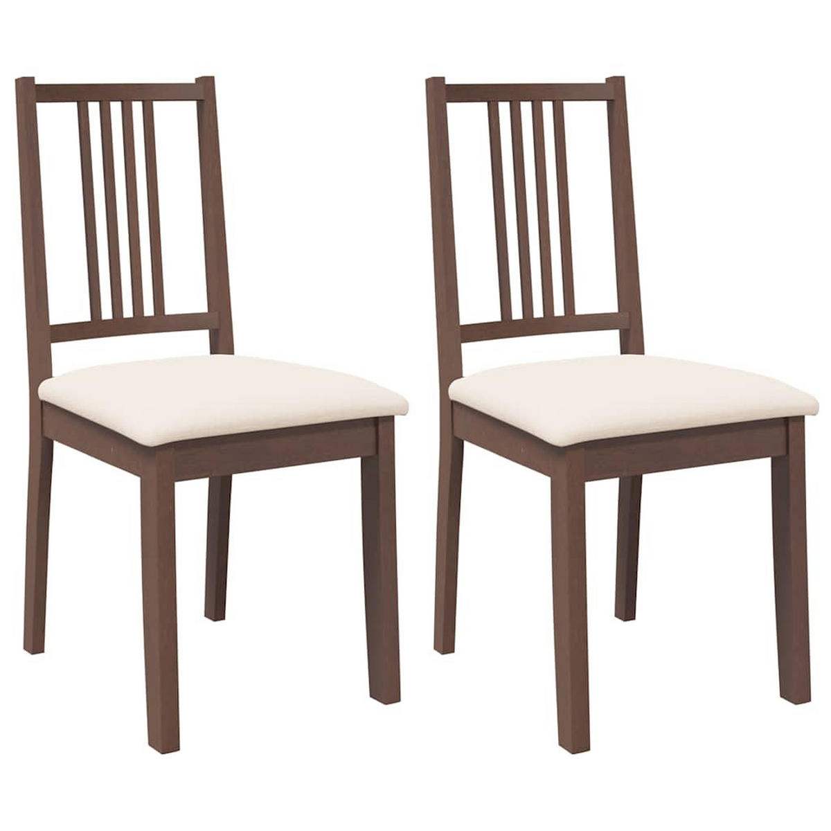ESSZIMMERSTÜHLE mit Kissen 2 Stk. Braun Massivholz Gummibaum 40*47.5*89cm - Braun/Weiß, Holz (40/89/47.5cm) - ZMH