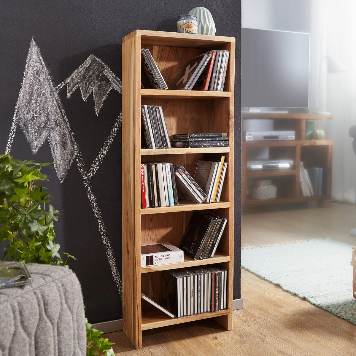 CD-REGAL Massivholz Pflegeleicht 90cm, Beige 30x17x90 cm - Beige, Holz (30/90/17cm) - KADIMA DESIGN
