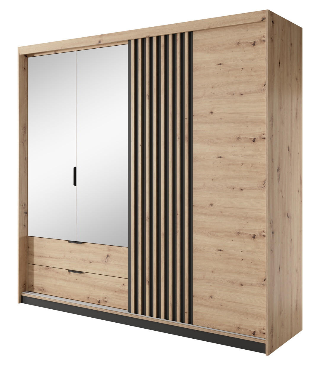 KLEIDERSCHRANK 220 cm mit Spiegel Arcadia, Schubladen, Eiche Artisan - Eiche Artisan, Holz (220/210/60cm) - Emporius
