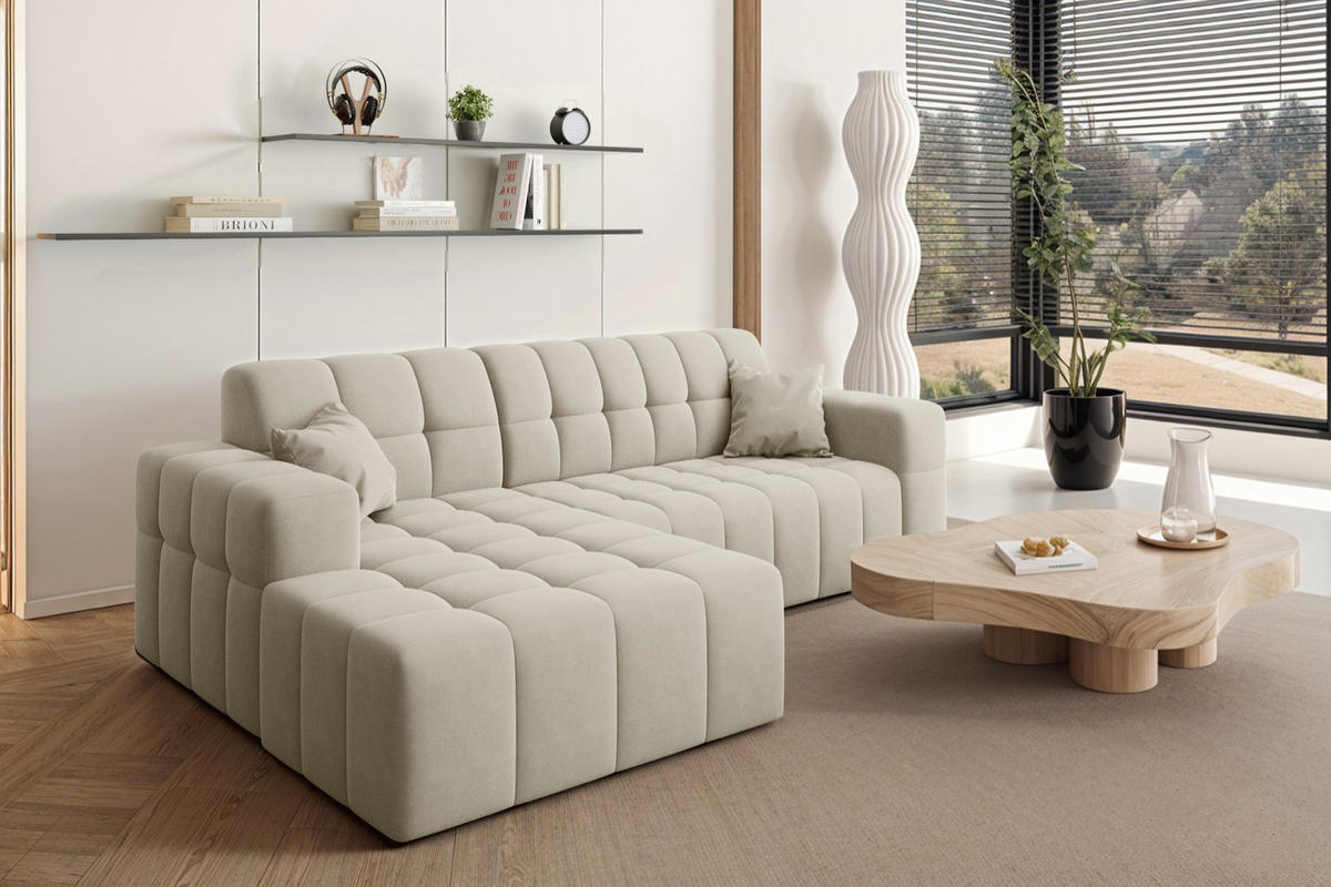 ECKSOFA L-förmiges Nimes Velours Stoff Ecru Links - Ecru, Holz/Kunststoff (168/265cm) - Kaiser Möbel