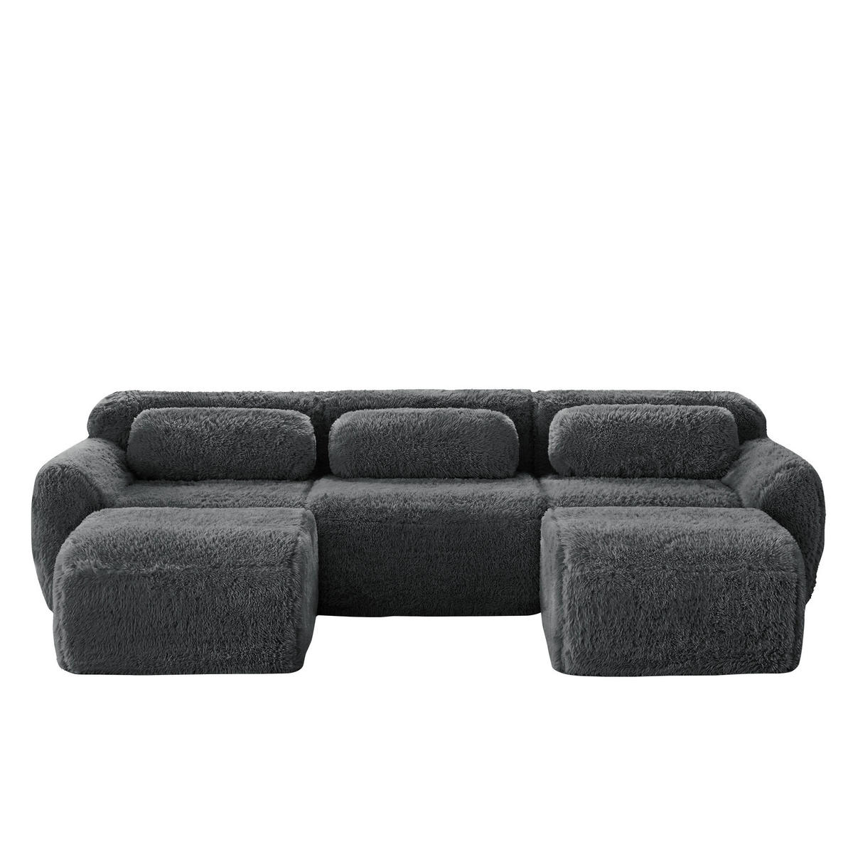 SOFA modular U-Form extrabreit Plüsch Grey - Grau, Kunststoff (179/73/291cm) - Meubliv
