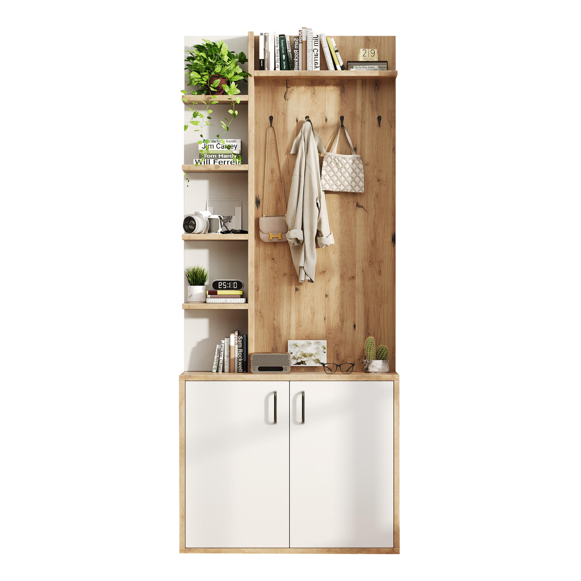 GARDEROBENREGAL 75/33/180 cm aus Holzwerkstoff mit 6 offenen Fächern und Schrank Natur/Weiß - Naturfarben, Holzwerkstoff (75/180/33cm) - Modenvie