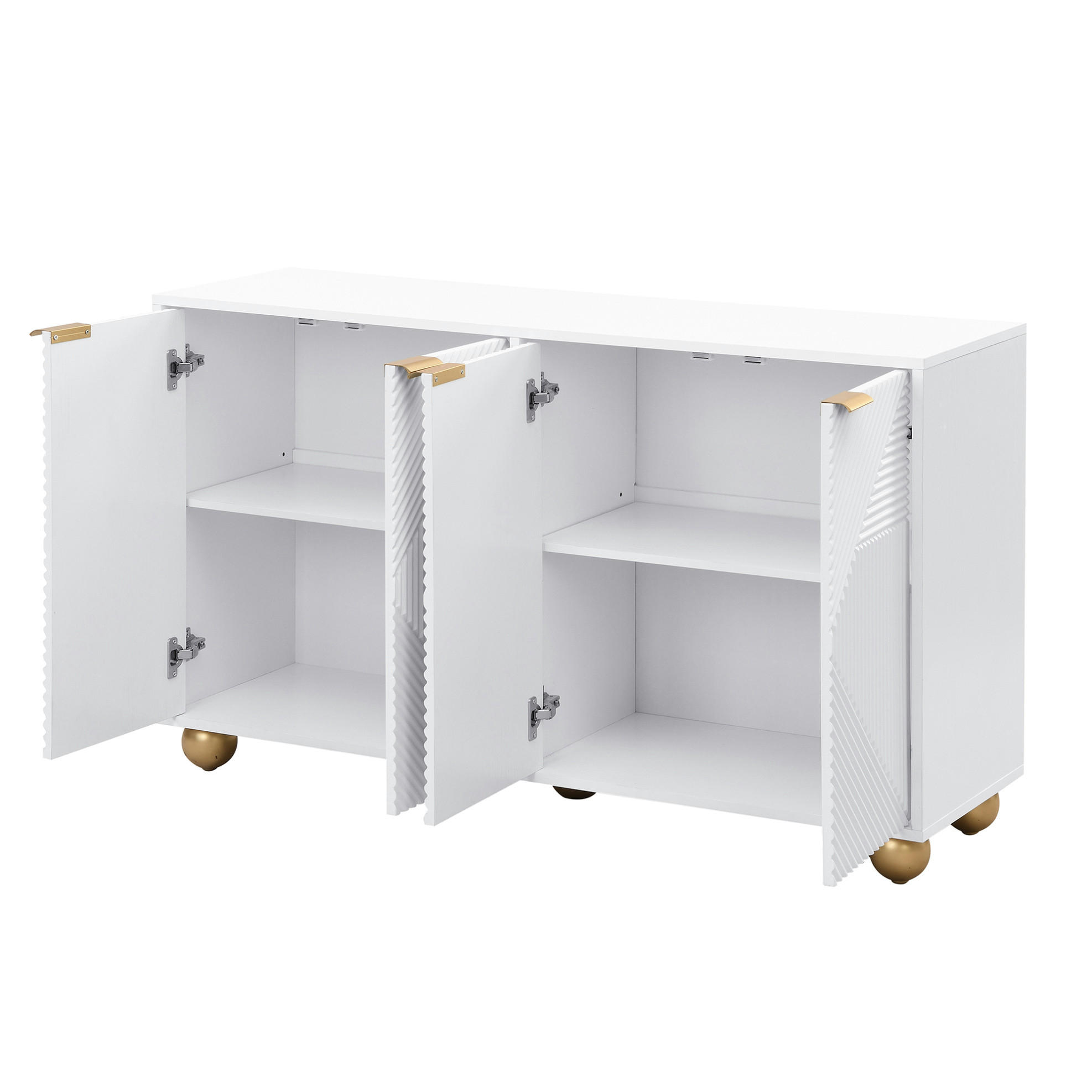 SIDEBOARD 120/35/71,5 cm aus MDF mit 4 Türen, verstellbaren Einlegeböden und gravierten Fronten, Weiß - Weiß, Holzwerkstoff (120/71.5/35cm) - Redom