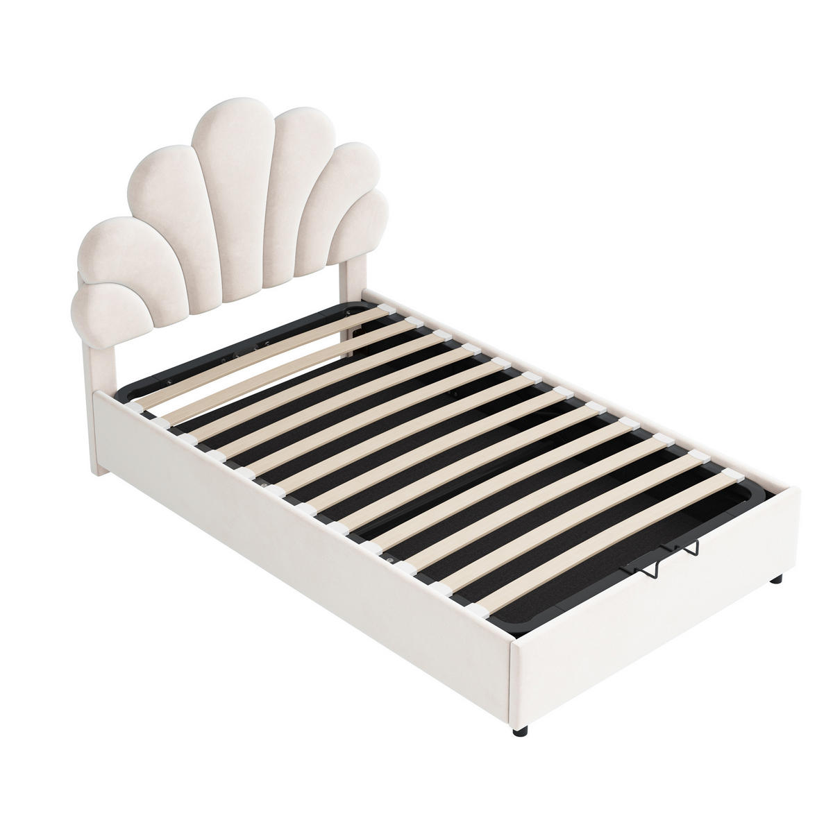 POLSTERBETT 90/200 cm aus Samt mit Stauraum, Beige - Beige, Textil (90/200cm) - OKMYHOME