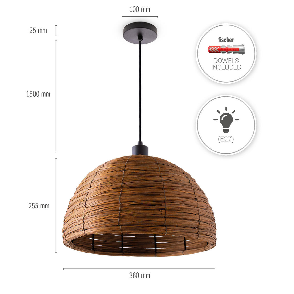 PENDELLEUCHTE Hugo Pd1 Gogo - Dunkelbraun/Schwarz, Metall (36/36/25.5cm) - Paco Home