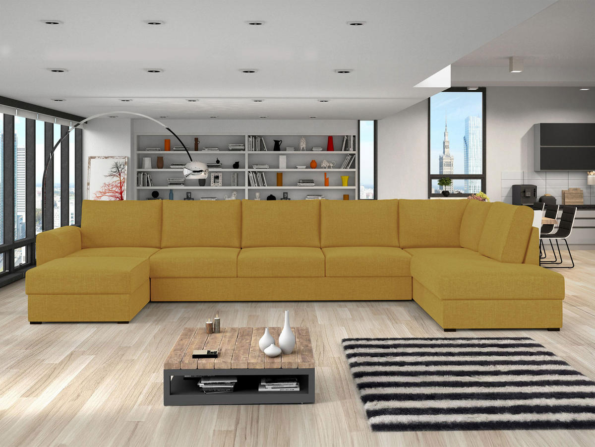 WOHNLANDSCHAFT Wilma Large Premium, Seite: Rechts - Gelb/Schwarz, Holz/Textil (370/85/186cm) - MIRJAN24