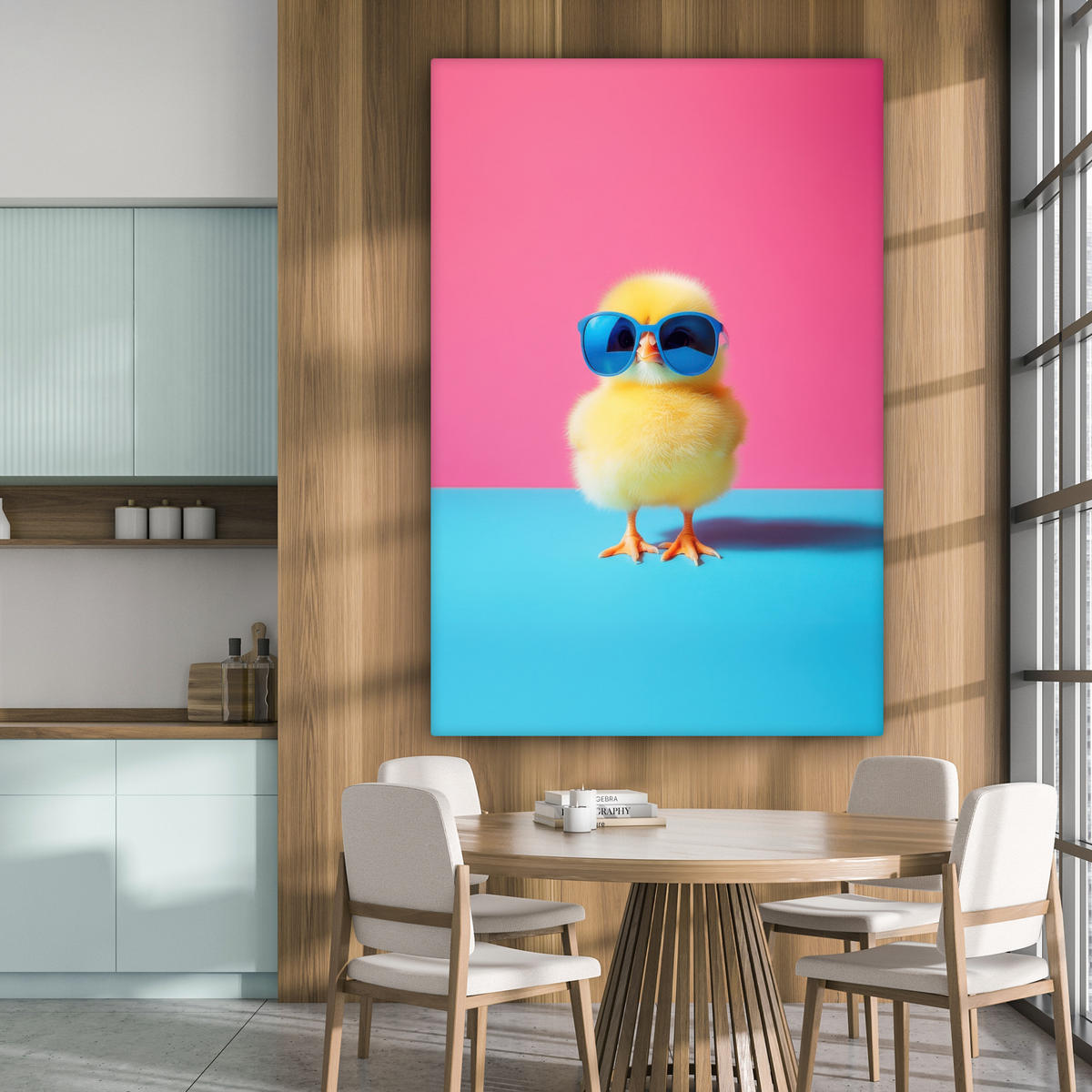 LEINWANDBILD Chick - Sonnenbrille - Blau Deko Groß 90x140 cm - Pink/Gelb, Textil (90/140cm) - MuchoWow