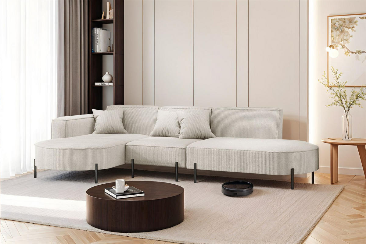 ECKSOFA Valencia - Beige, Holzwerkstoff/Textil (321/165cm) - Fun Möbel