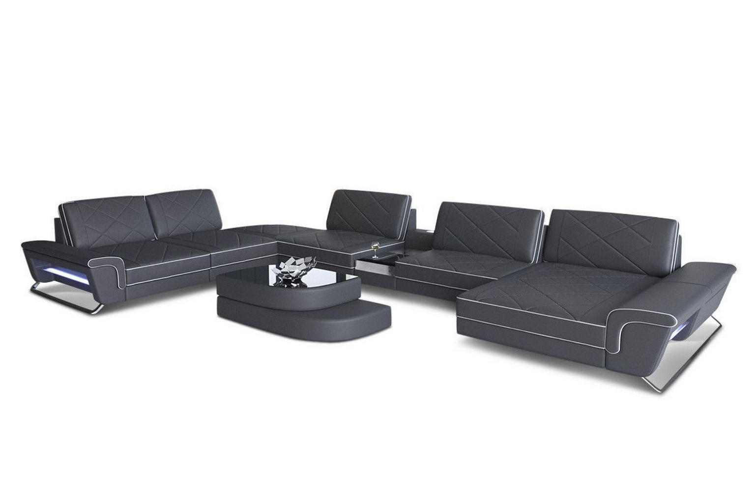 WOHNLANDSCHAFT Bari XXL - Grau, Leder (456/89/329cm) - Sofa Dreams