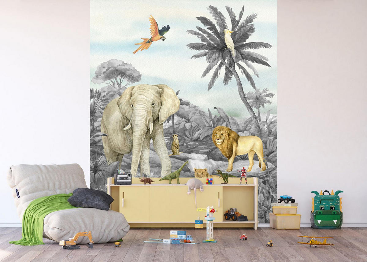 FOTOTAPETE Dschungeltiere 270 x 225 cm - Grau, Papier (270/225cm) - Sanders & Sanders