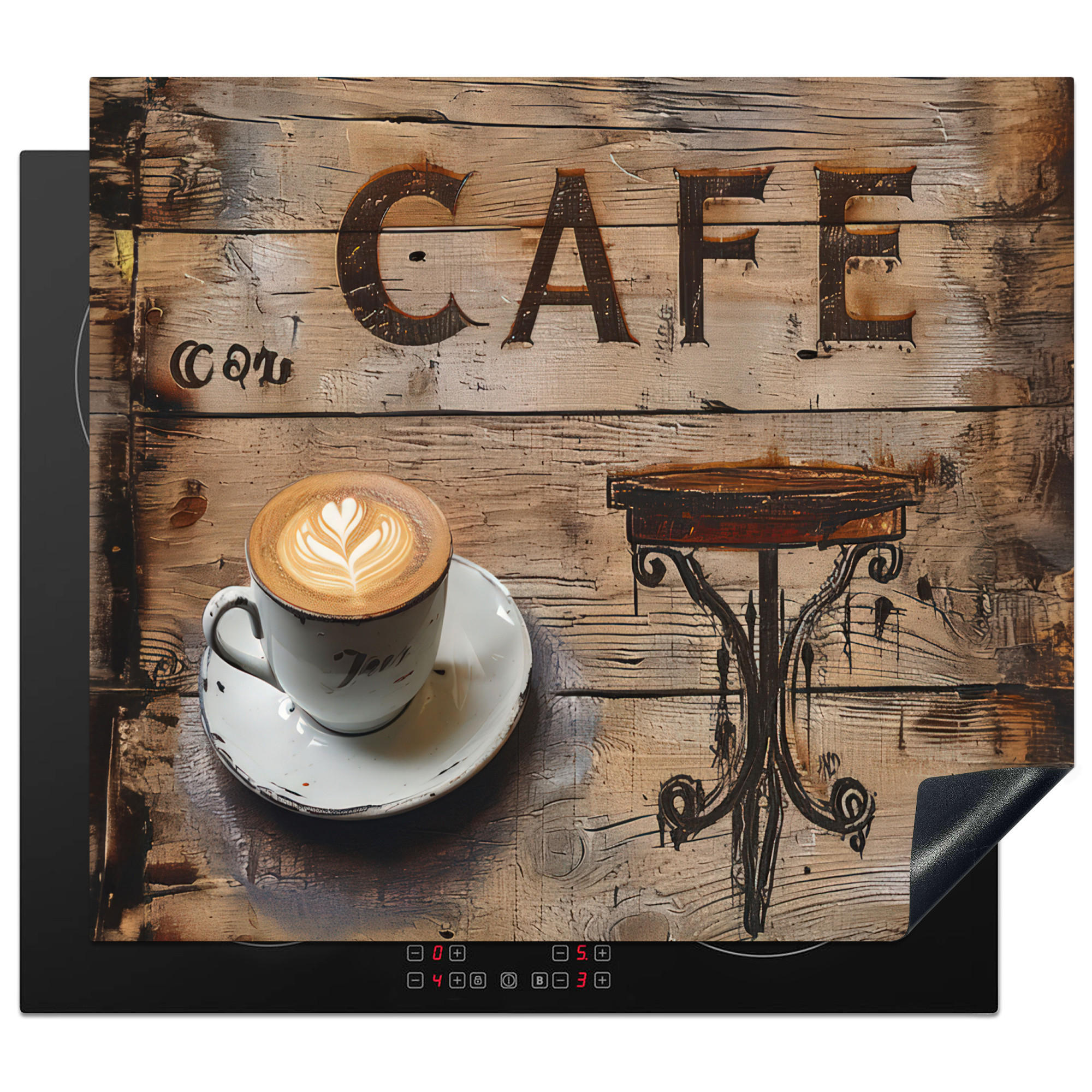 HERDABDECKPLATTE Cafe - Holz - Kaffee - Regale Ceranfeldabdeckung 59x52 cm - Schwarz, Kunststoff (59/52/0.2cm) - MuchoWow