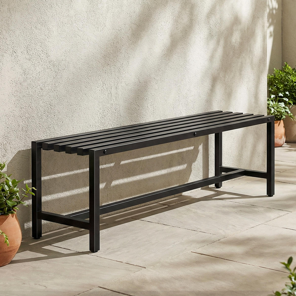 GARTENBANK DE-17797 2 Sitzer aus verzinktem Stahl mit Lattenrost Schwarz - Schwarz, Metall (117/44/36cm) - ComfortXL