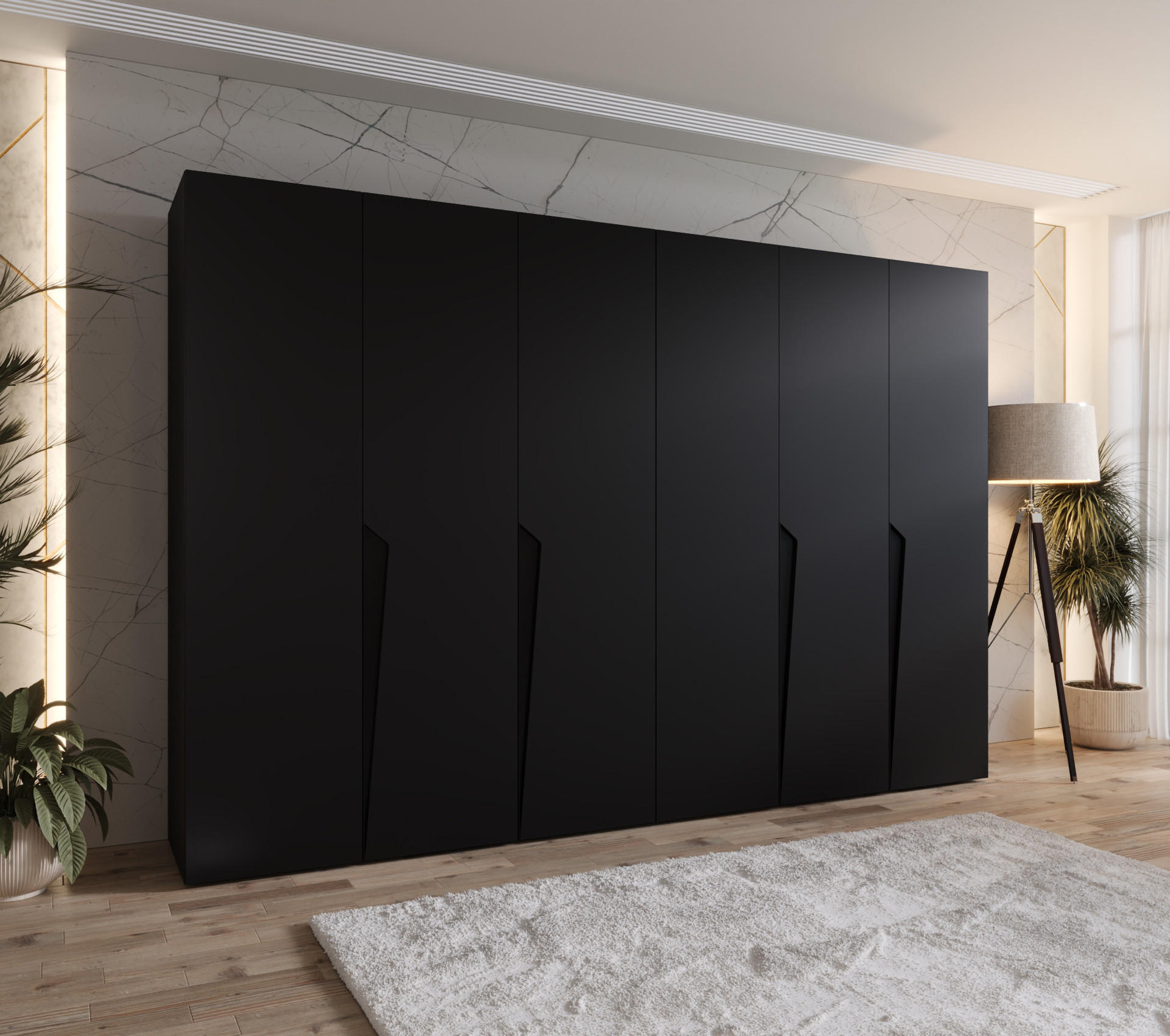 DREHTÜRENSCHRANK 202/300/52 6-türig - Schwarz, Holz/Metall (300/202/52cm) - Abiks Möbel