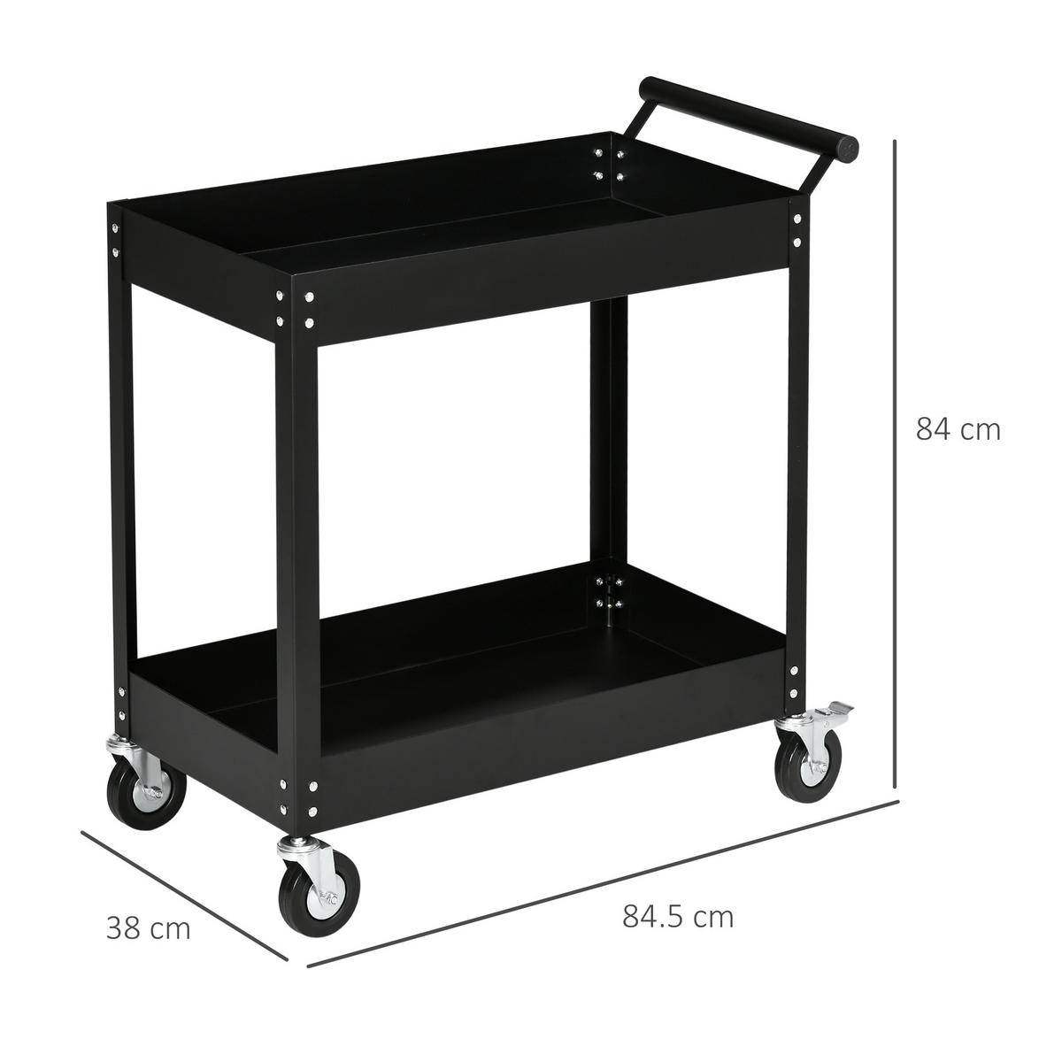 WERKZEUGWAGEN, 2-stöckiger Stahlwagen, 84,5 x 38 x 84 cm, Schwarz - Multicolor, Kunststoff (38/84/84.5cm) - FORIOUS