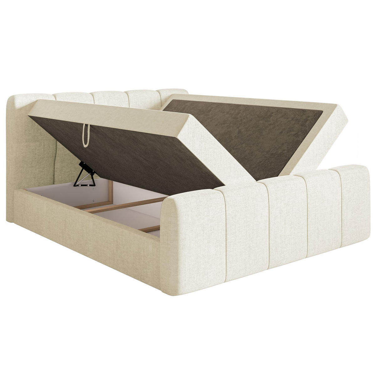 BOXBETT Cloudy II mit Bettkästen und Topper Chenille Creme, 140x200 cm - Creme/Schwarz, Kunststoff/Textil (140/200cm) - Selsey
