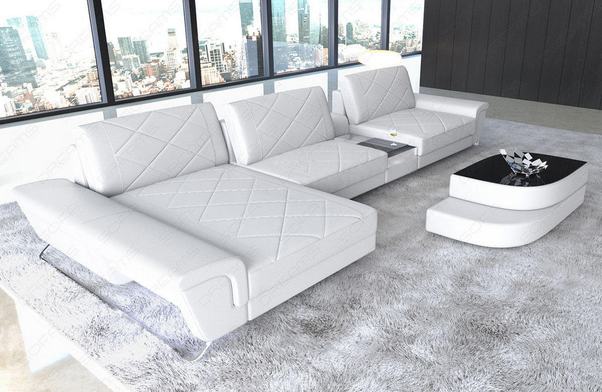 LEDERSOFA Bari L - Weiß, Leder (197/369cm) - Sofa Dreams