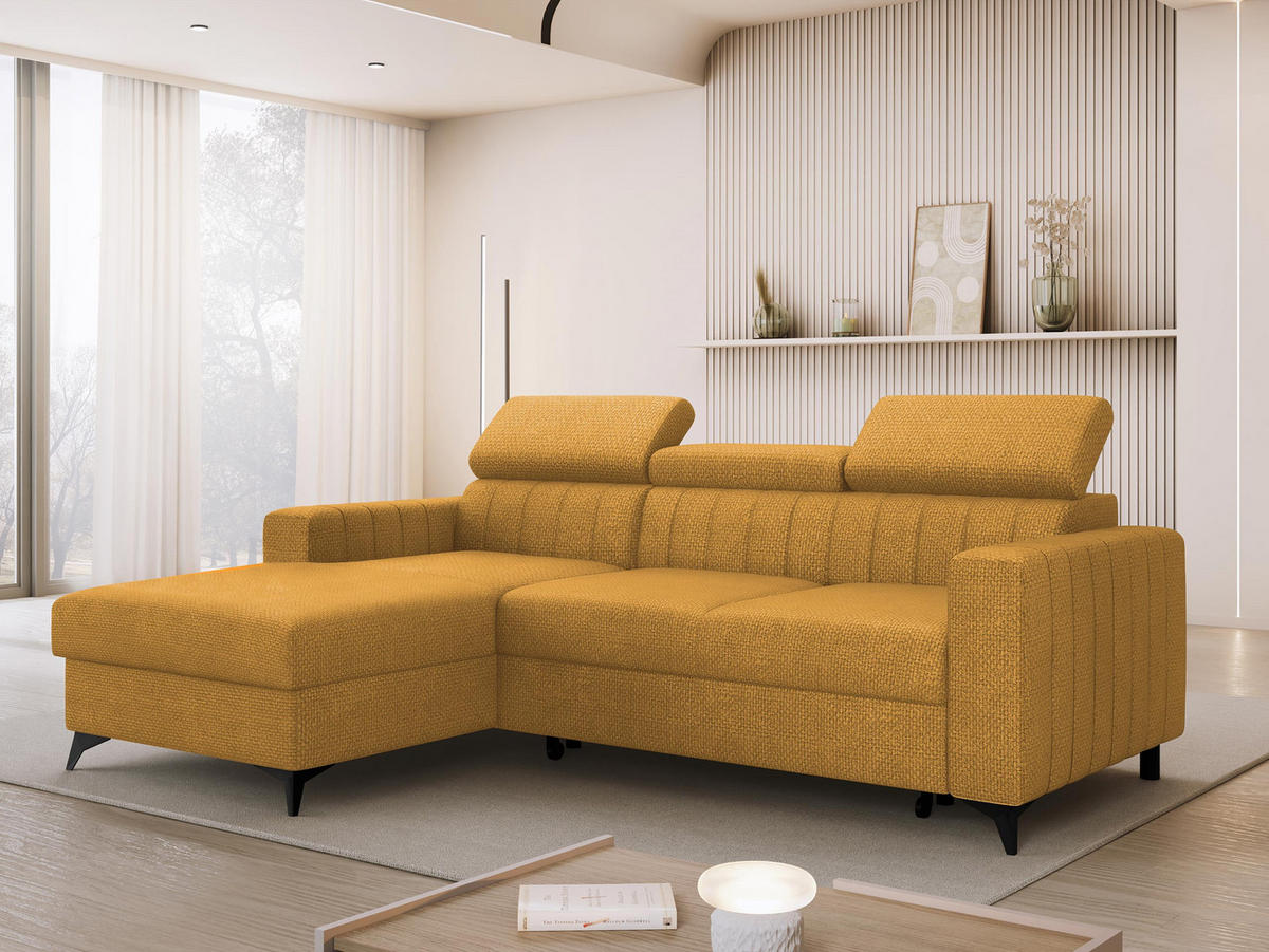 ECKSOFA Milano, Seite: Links LC+2R - Currygelb/Schwarz, Holz/Textil (236/172cm) - MIRJAN24