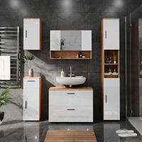 BADMÖBEL-SET Irma Weiß Hochglanz/Goldkraft Eiche 5 Teile - Honigeiche/Weiß Hochglanz, Holzwerkstoff (80/58.6/41cm) - Vicco