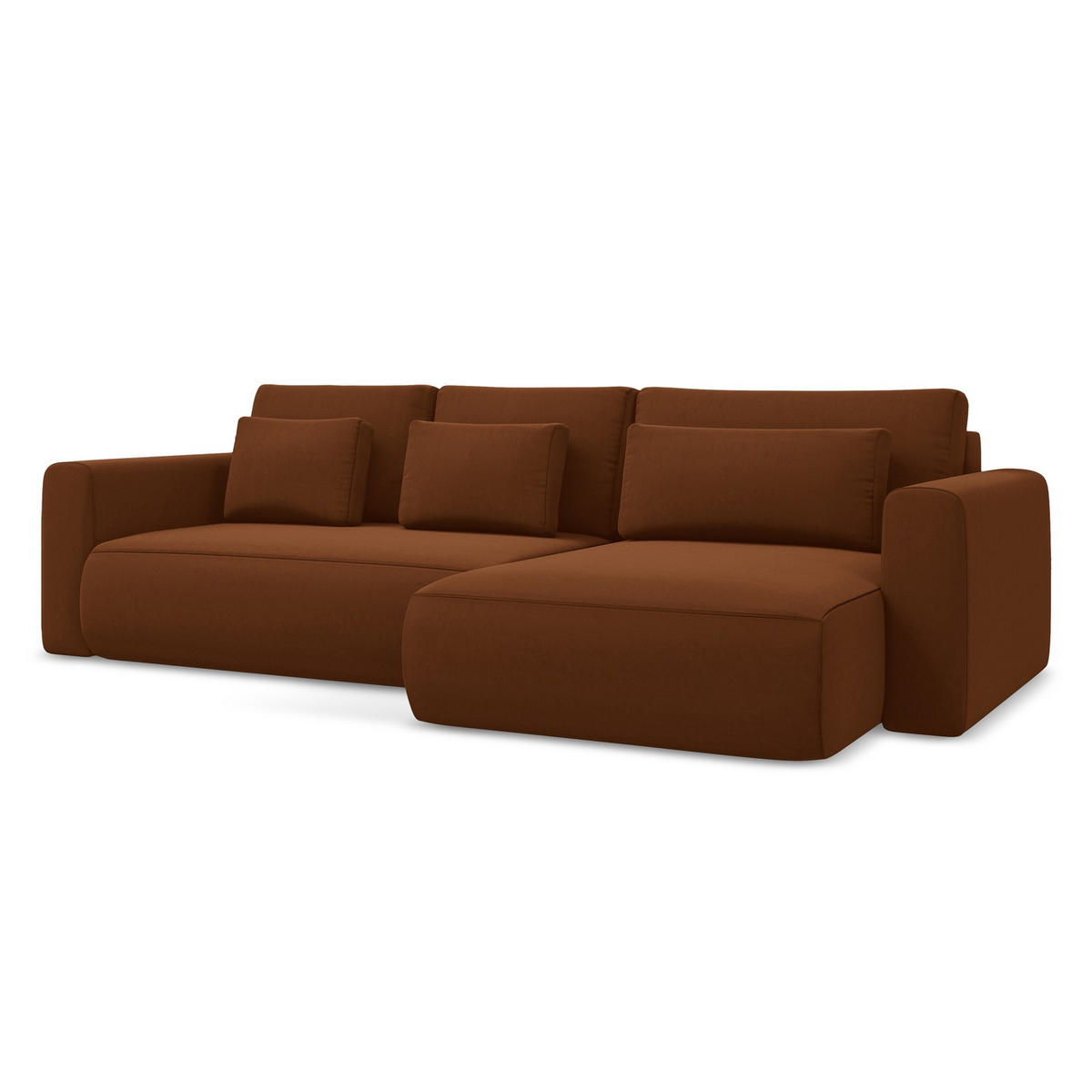 ECKSOFA mit Schlaffunktion Samt Stoff Orange - Terracotta/Schwarz, Kunststoff/Textil (278/149cm) - LaMiaSofa