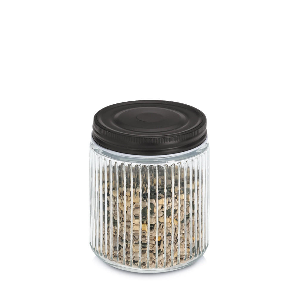 GLASBEHÄLTER geriffelt mit Metalldeckel - Transparent, Glas (9.3/11.3/9.3cm) - ZELLER