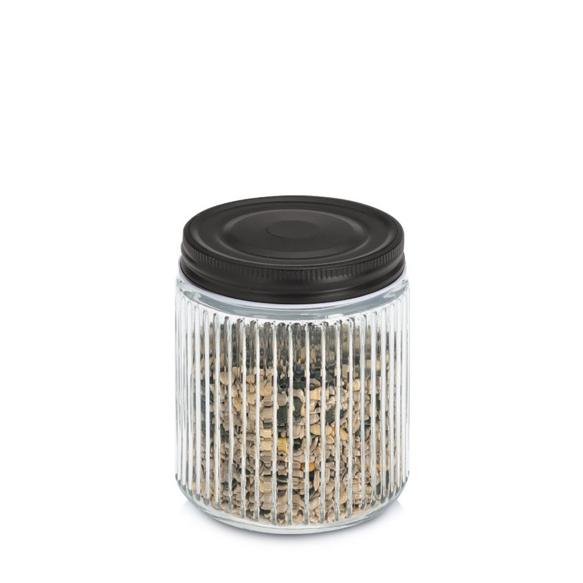 GLASBEHÄLTER geriffelt mit Metalldeckel - Transparent, Glas (9.3/11.3/9.3cm) - ZELLER