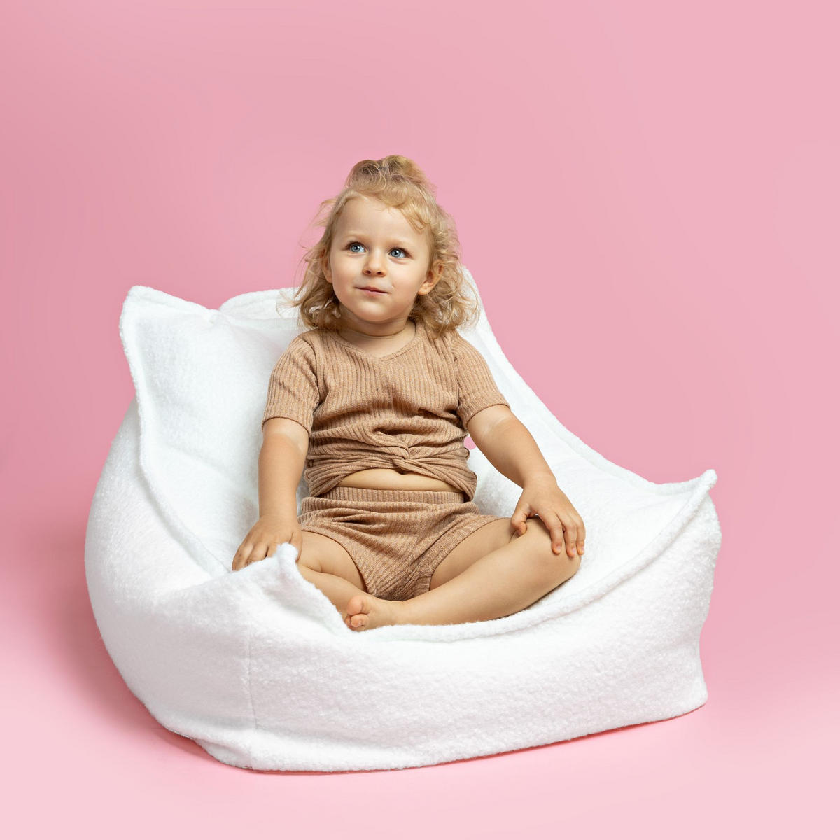 SITZSACK für Kinder, Eckig, Boucle, Weiß - Weiß, Textil (60/50/70cm) - MeowBaby