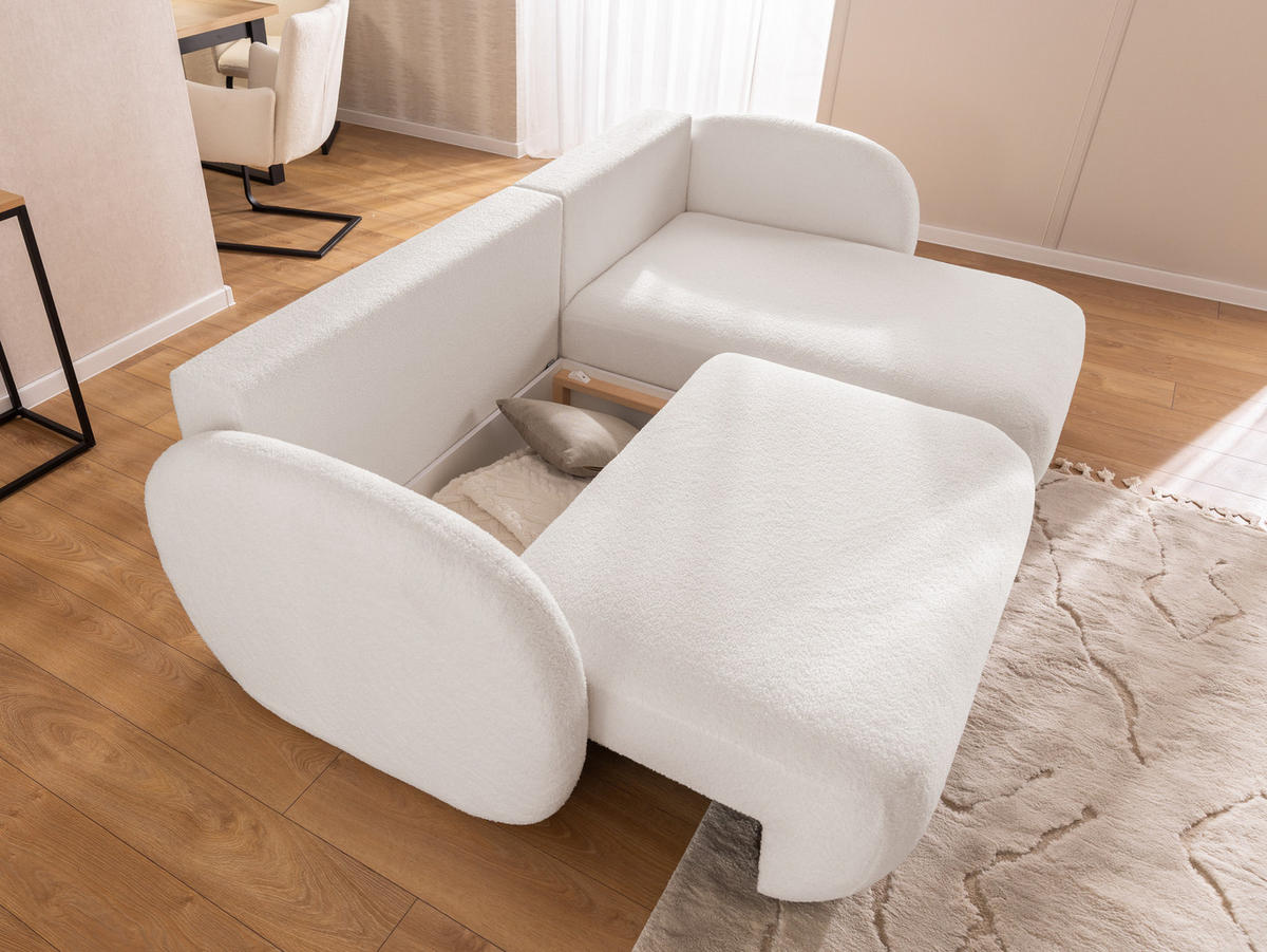 ECKSOFA Candy mit Schlaffunktion Weiß Bouclé-Stoff - Ottomane rechts - Schwarz/Weiß, Holz/Kunststoff (146/230cm) - S-Style Möbel