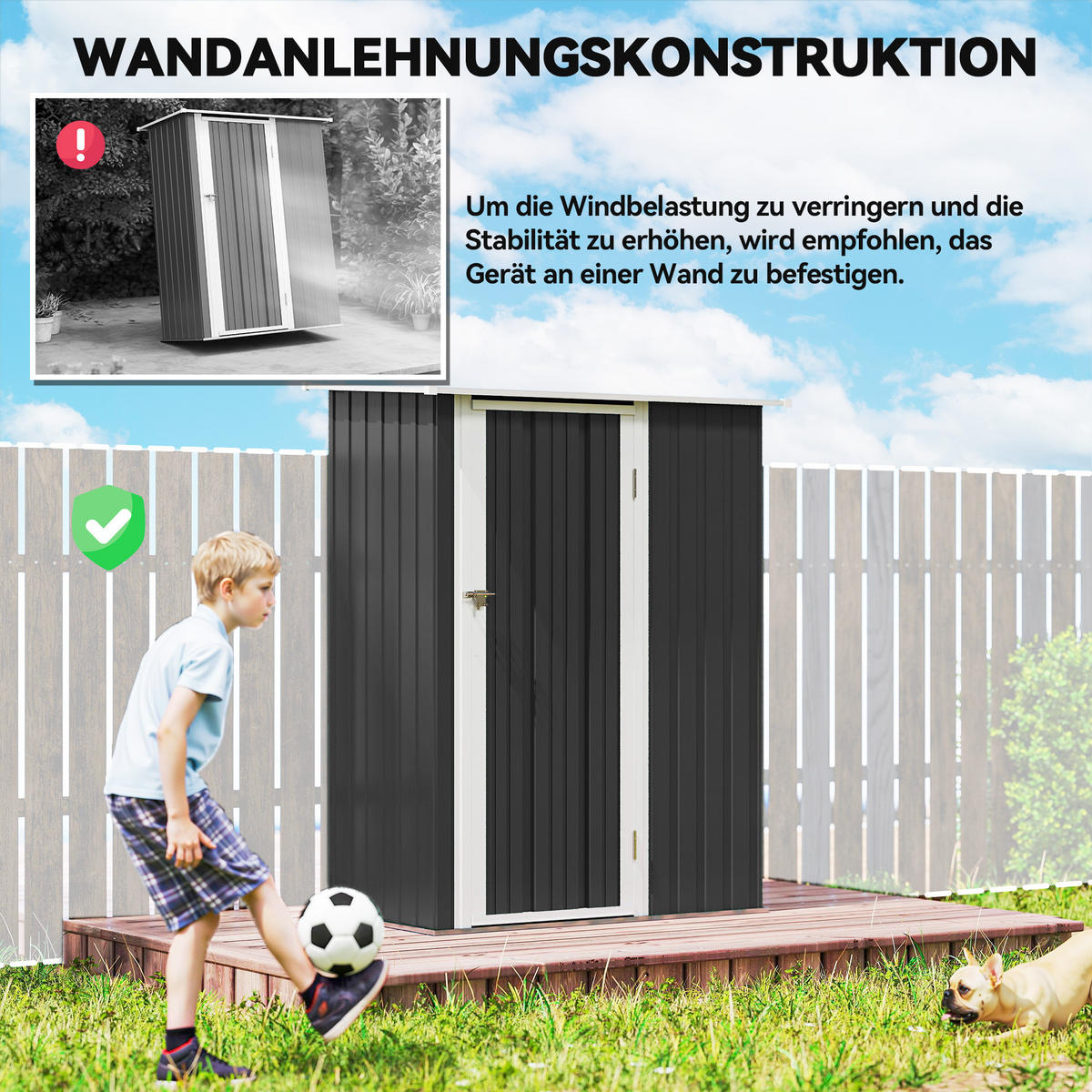 GARTENHAUS Metallgerätehaus für den Außenbereich Tür Outdoor Stahl Dunkelgrau - Dunkelgrau, Metall (84/189/142cm) - Outsunny