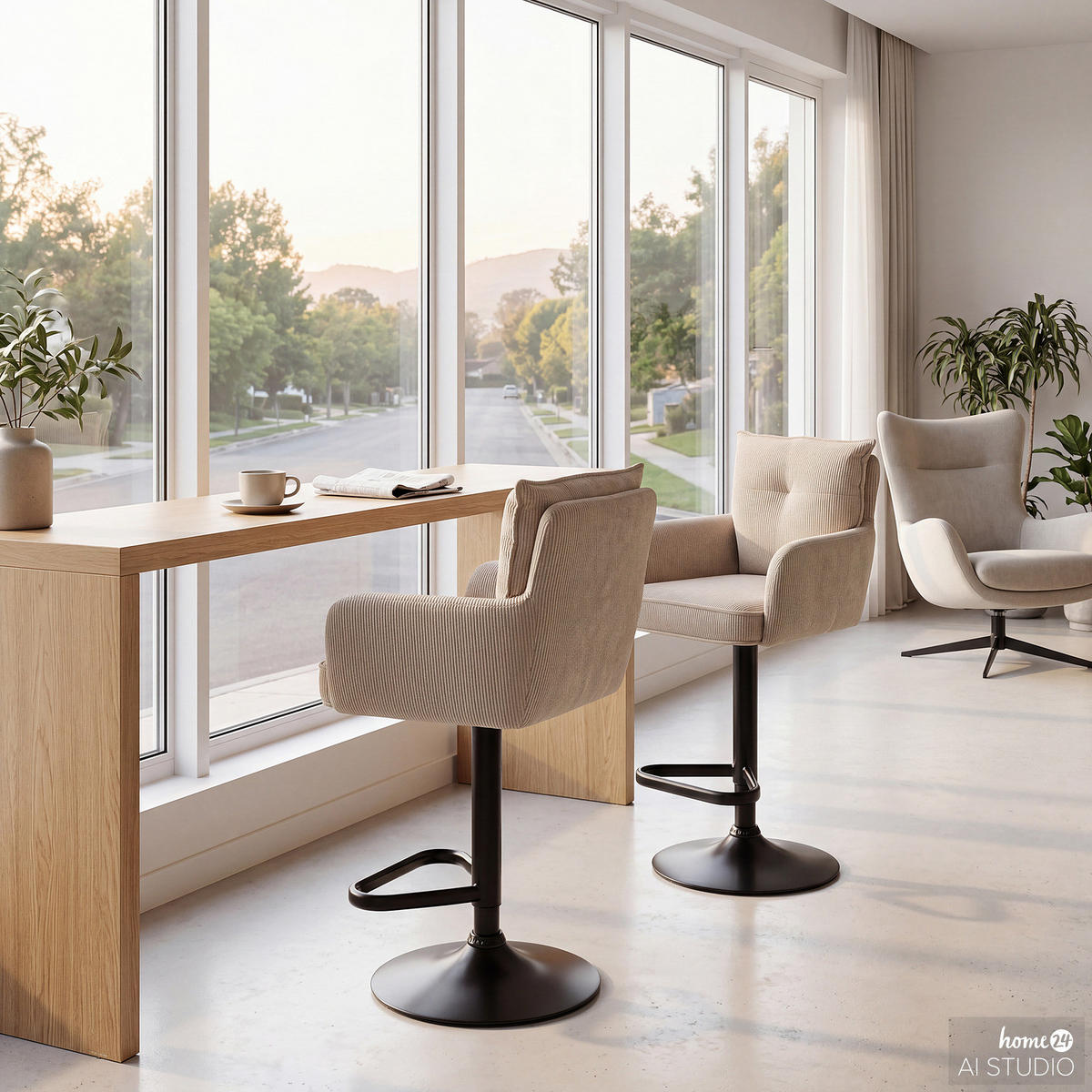 BARSTUHL - 2er-Set - Höhenverstellbar - Cord / Eisen - Cappuccino, Textil/Metall (54/98/58cm) - home24