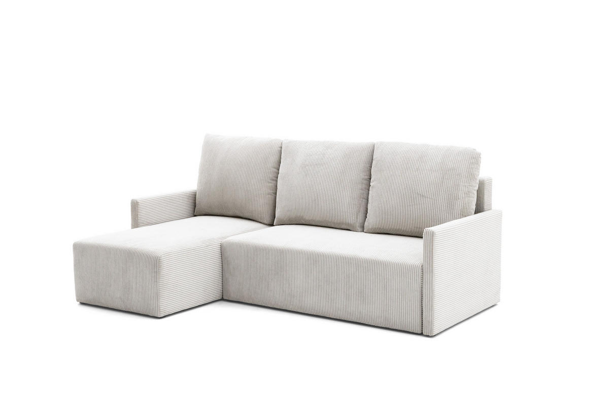 ECKSOFA GARDA L Links mit Schlaffunktion 132x198 Cord Creme - Creme/Schwarz, Holz/Kunststoff (209/145cm) - NACANAPA