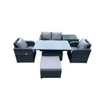 GARTENTISCHGRUPPE Polyrattan 5-Sitzer - Dunkelgrau/Grau, Glas/Kunststoff - Fimous