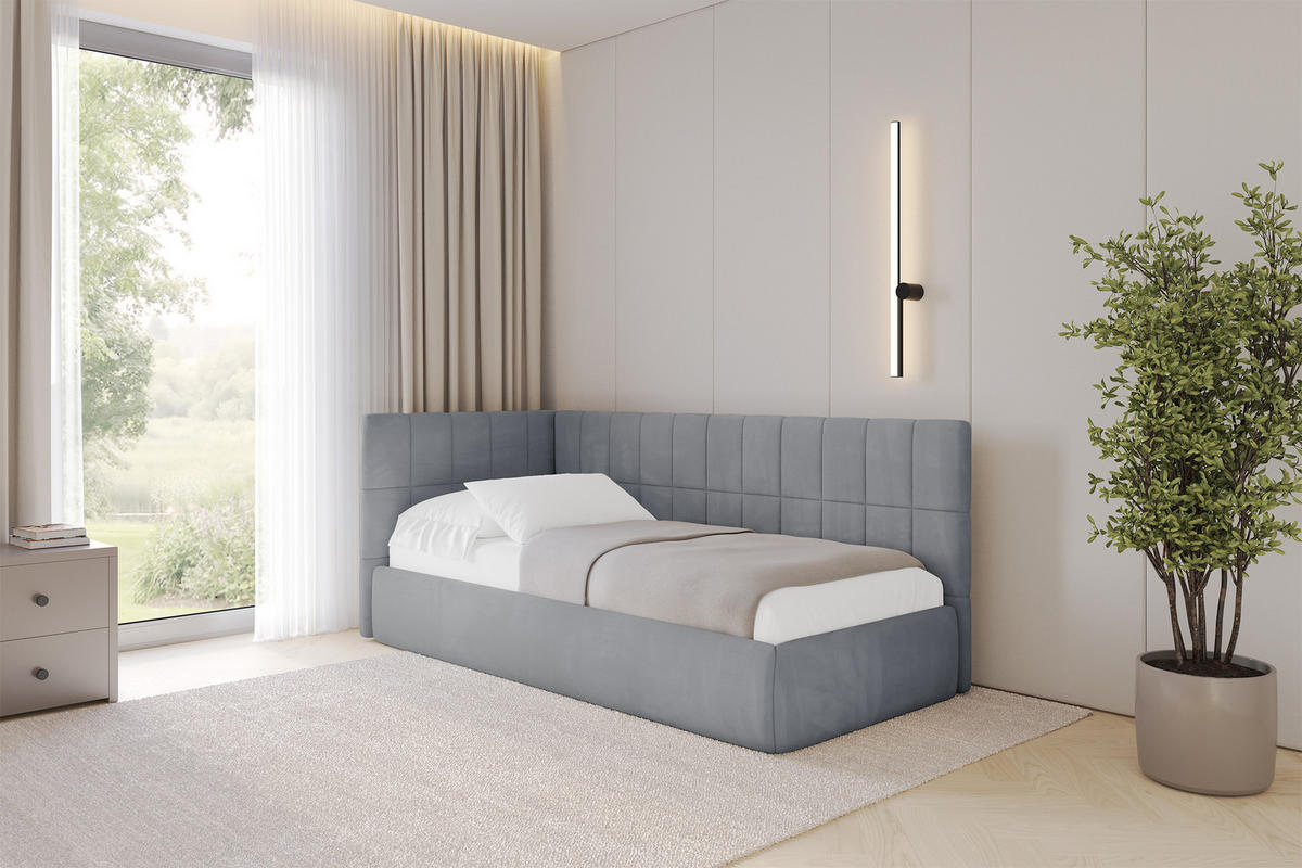 EINZELLBETT Jugendbett mit Bettkasten und Matratze H3/H4, Rechts - TULY 90x200 Grau - Blaugrau, Holzwerkstoff/Textil (90/200cm) - ALTDECOR