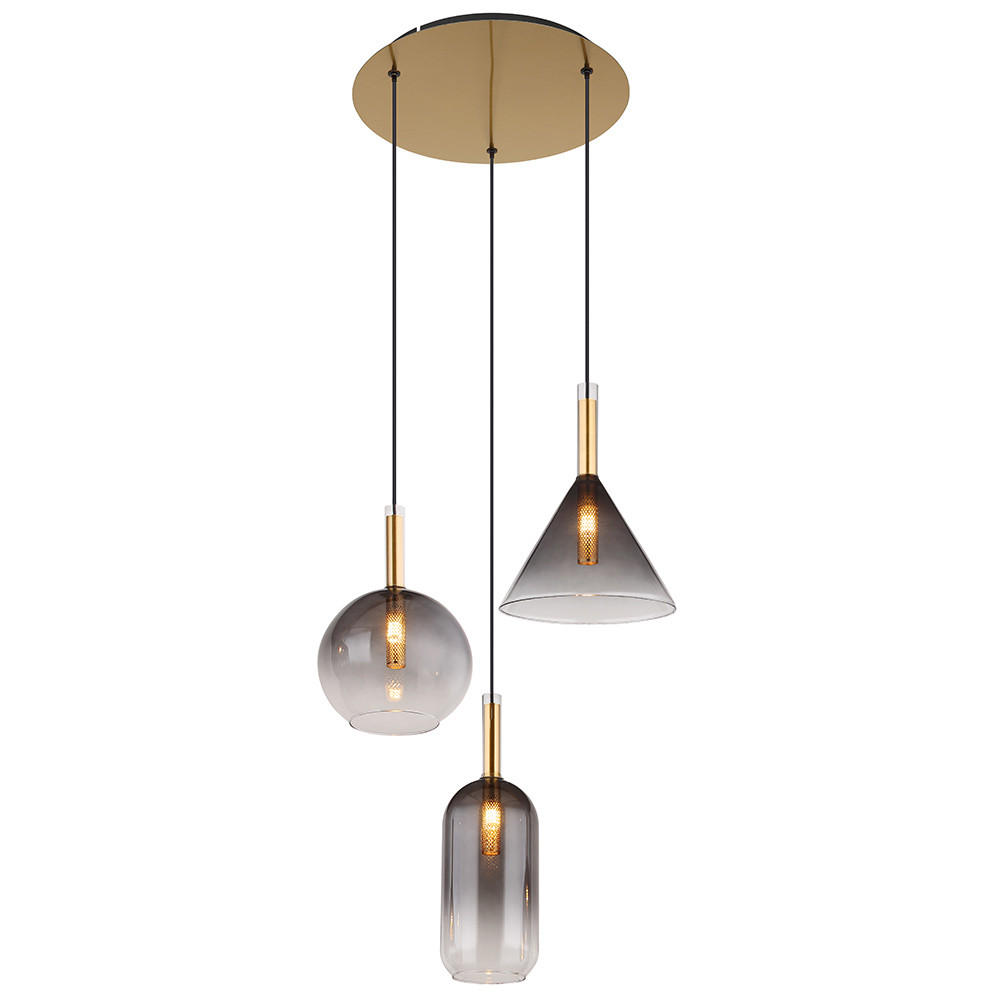 PENDELLEUCHTE ELISABETH, Messing, 3-flammig - Messingfarben, Glas (43/43/150cm) - Globo Lighting