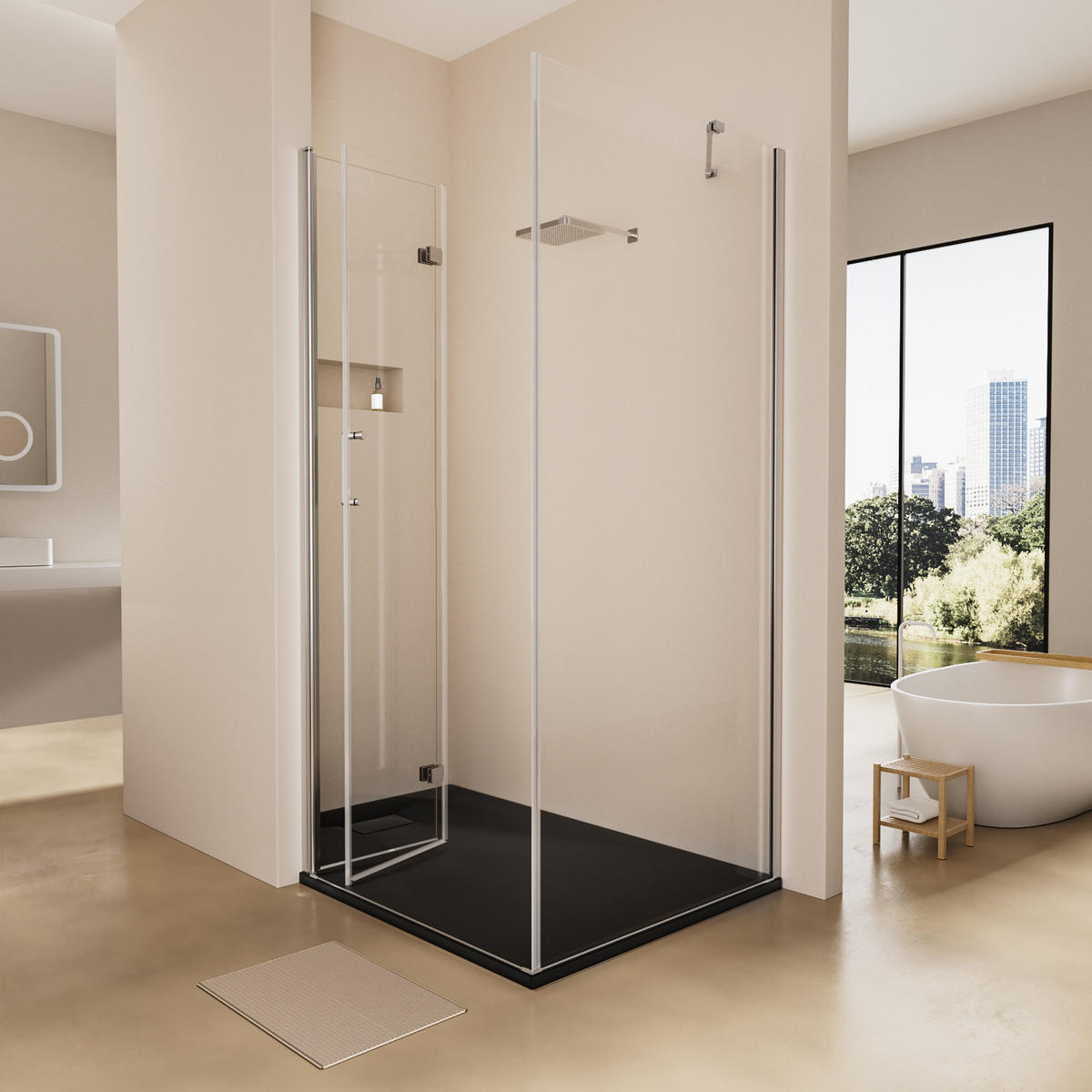 DUSCHWANNE inkl. Ablaufgarnitur Schwarz 140/90 cm - Schwarz, Naturmaterialien (90/2.6/140cm) - EMKE