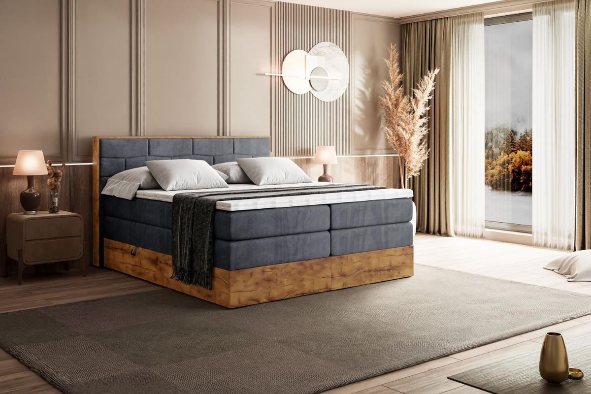 BOXSPRINGBETT mit Matratze H3|H4 und Lattenrost - LOLLI8 KING-160x200 - Dunkelgrau Casablanca - Dunkelgrau, Holzwerkstoff (160/200cm) - ALTDECOR