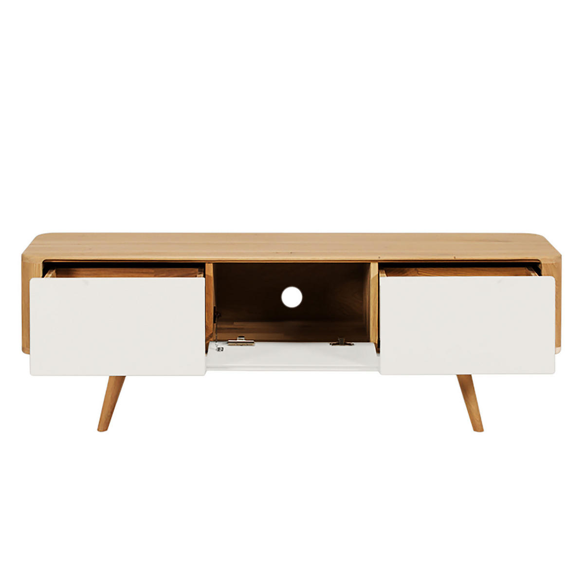 TV-LOWBOARD - Wildeiche teilmassiv - Wildeiche/Weiß, Holzwerkstoff (135/45/42cm) - home24