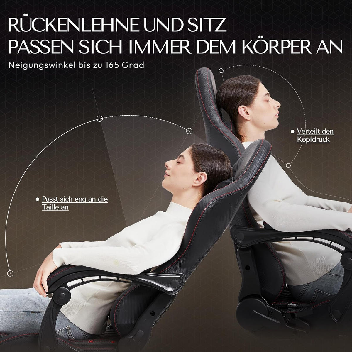 GAMING-STUHL Ergonomisch Verstellbarer 90°-170° Für Homeoffice/Gaming - Schwarz, Leder (60/115/60cm)