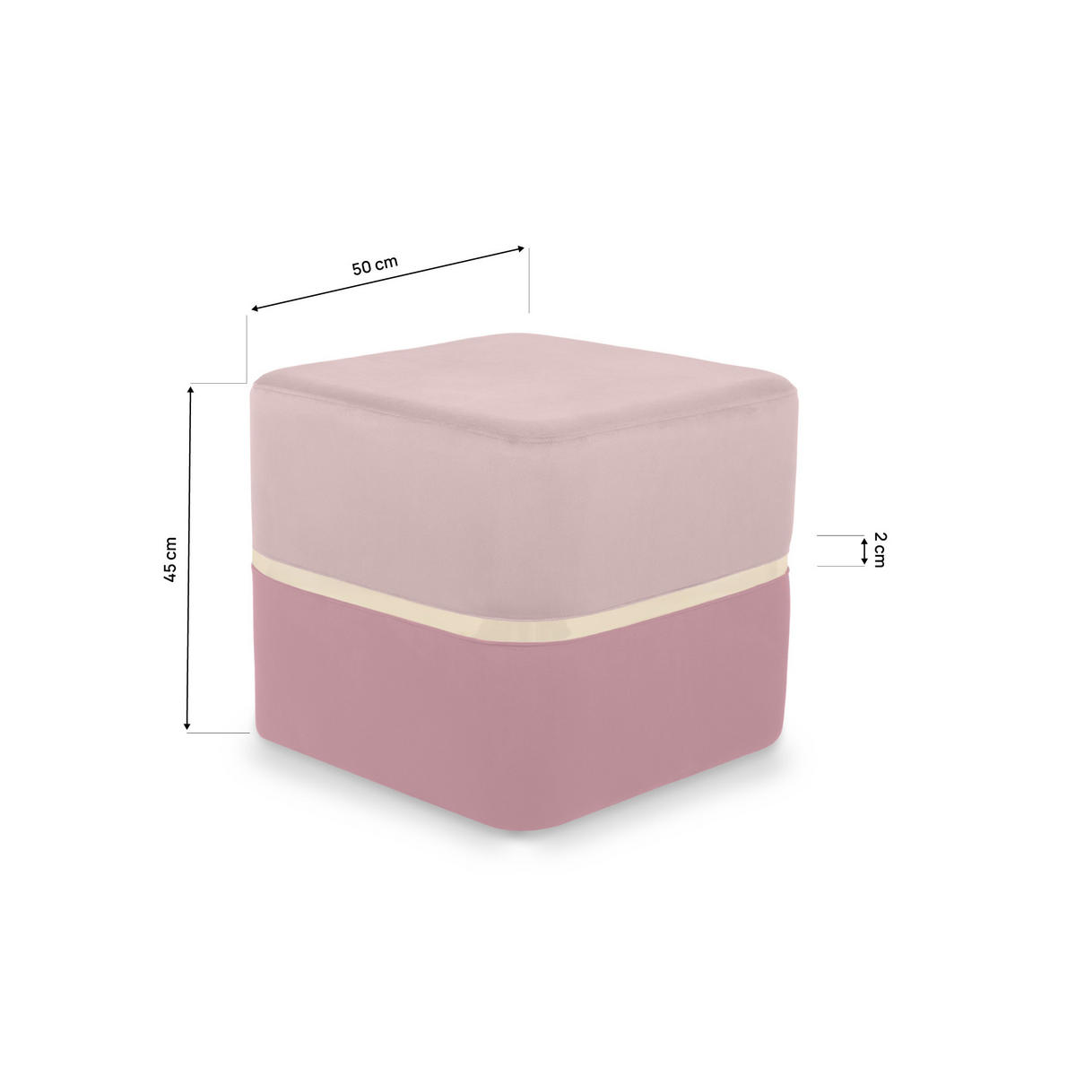 POUF Kate Samt in Himbeerrosa und goldfarbenes Metall - Pink, Holzwerkstoff/Textil (50/45/50cm) - Sicaan