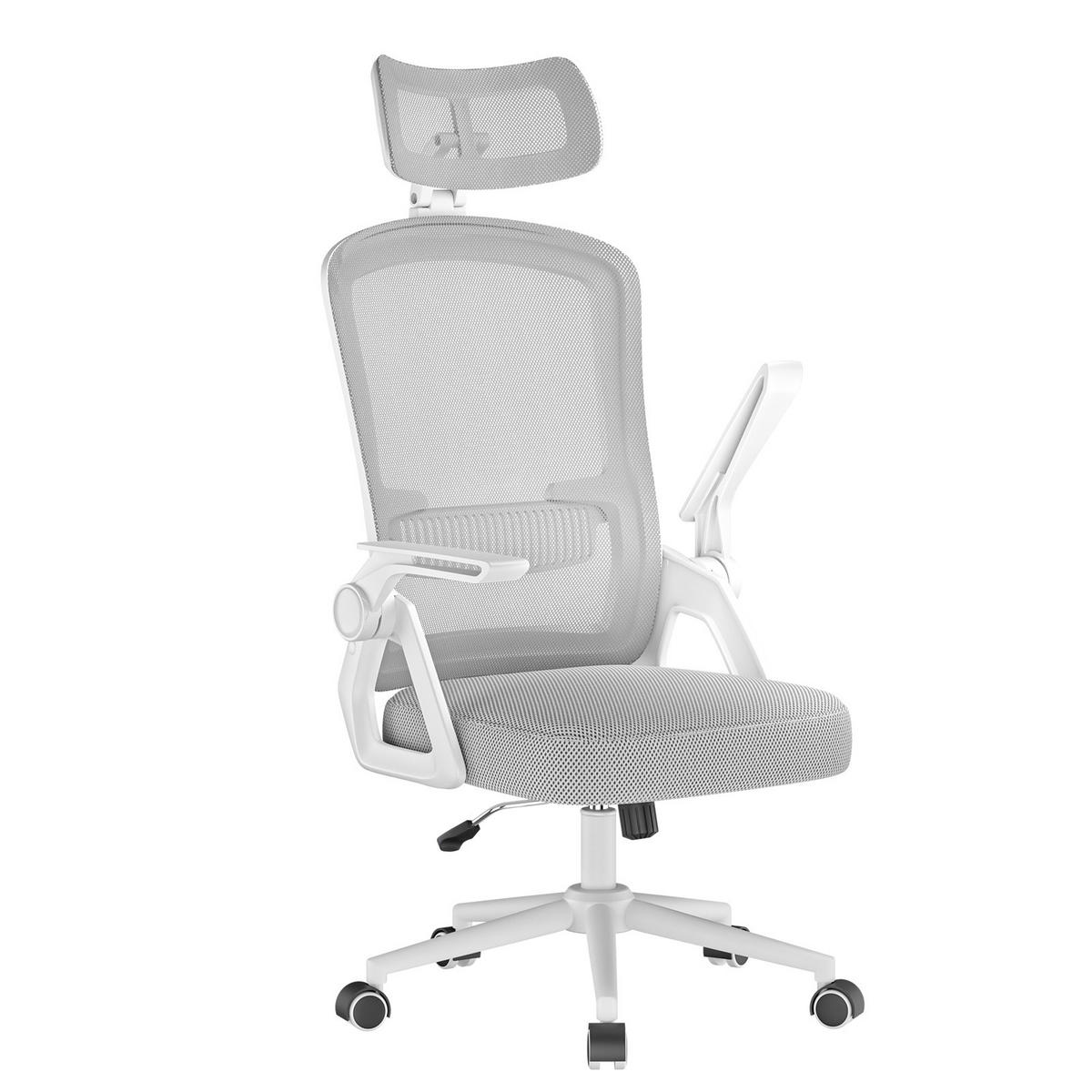 DREHSTUHL Mesh Weiß-Grau ergonomisch klappbare Armlehnen - Grau, Metall (23.5/52/62.5cm) - Rattrix